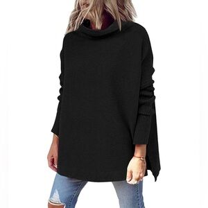 Basic Oversized Black Mockneck Sweater
